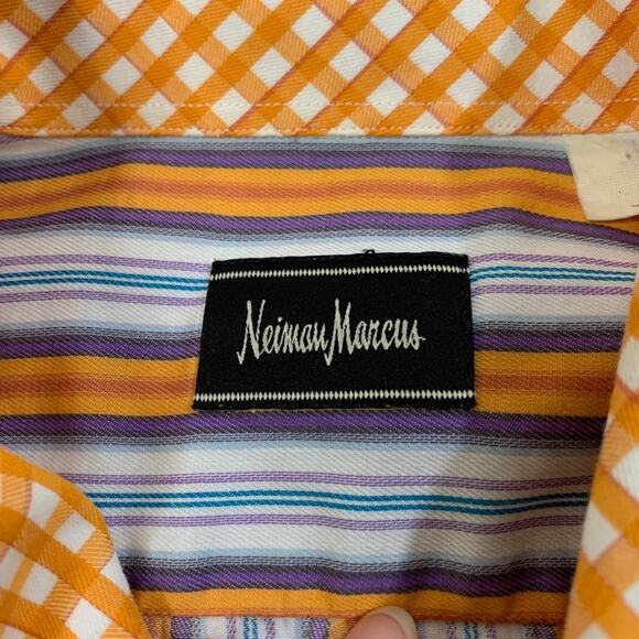 Neiman Marcus Shirt Mens XL Extra Large Stripe Button Up Long Sleeves Flip Cuff - Picture 4 of 11